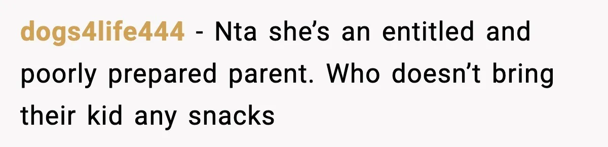 Mom Brings Lunch for Everyone, Then Gets Blamed for Not Letting One Child Eat All the Crackers dogs4life444 − Nta she’s an entitled and poorly prepared parent. Who doesn’t bring their kid any snacks