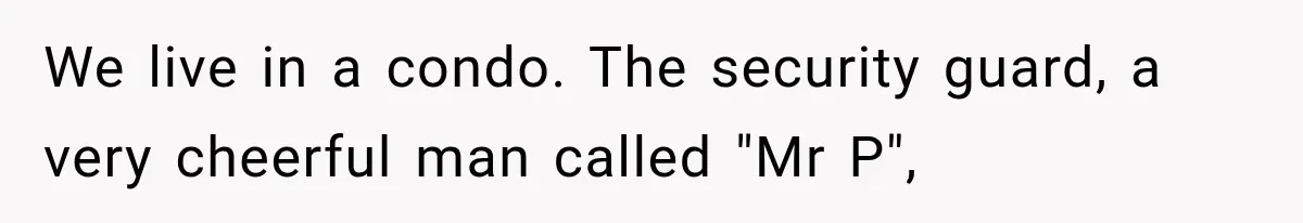 We live in a condo. The security guard, a very cheerful man called "Mr P",