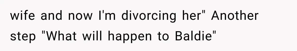 wife and now I'm divorcing her" Another step "What will happen to Baldie"