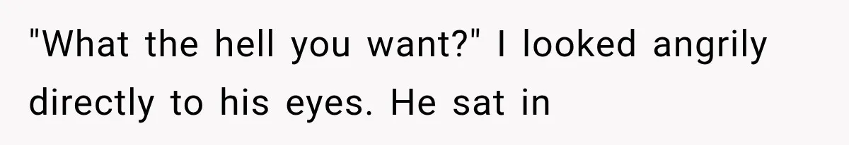 "What the hell you want?" I looked angrily directly to his eyes. He sat in