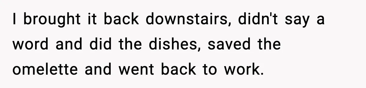 I brought it back downstairs, didn't say a word and did the dishes, saved the omelette and went back to work.