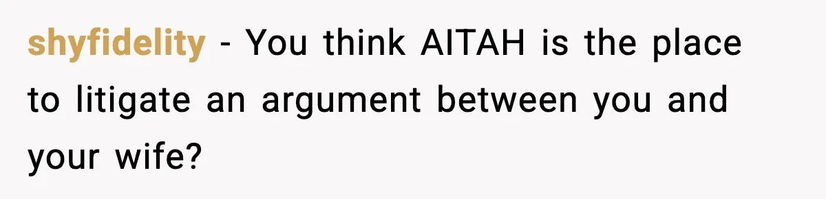shyfidelity − You think AITAH is the place to litigate an argument between you and your wife?