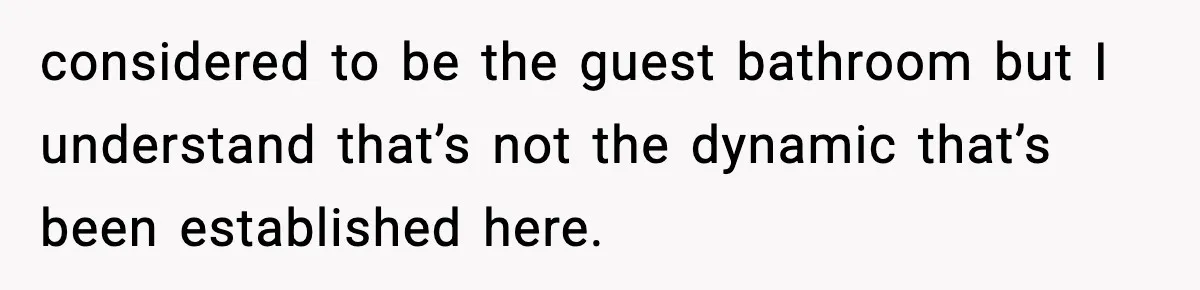 considered to be the guest bathroom but I understand that’s not the dynamic that’s been established here.