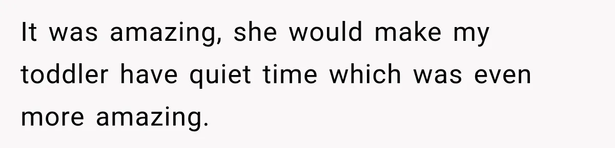 Husband Makes Their Nanny Quit After Repeatedly Crossing Boundaries She Clearly Set It was amazing, she would make my toddler have quiet time which was even more amazing.