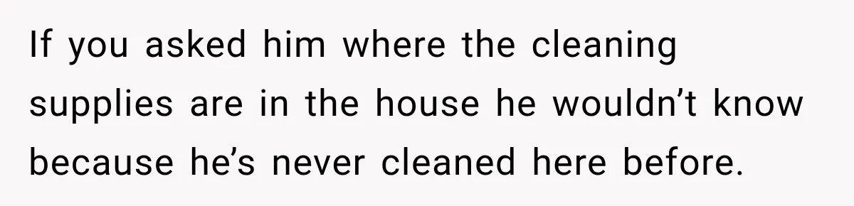 Husband Makes Their Nanny Quit After Repeatedly Crossing Boundaries She Clearly Set If you asked him where the cleaning supplies are in the house he wouldn’t know because he’s never cleaned here before.