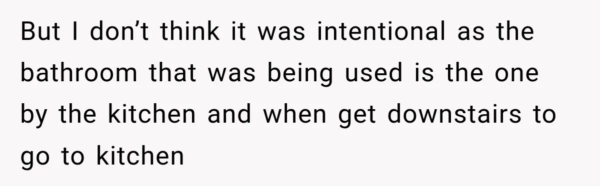 Husband Makes Their Nanny Quit After Repeatedly Crossing Boundaries She Clearly Set But I don’t think it was intentional as the bathroom that was being used is the one by the kitchen and when get downstairs to go to kitchen