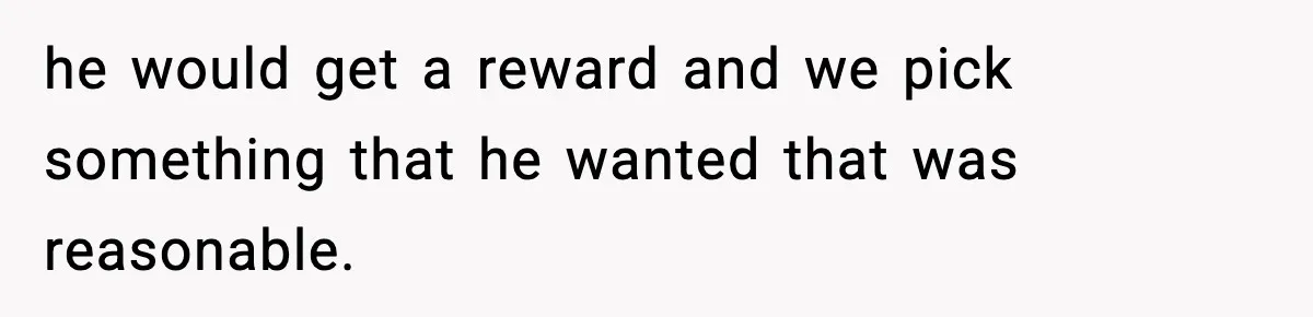 he would get a reward and we pick something that he wanted that was reasonable.