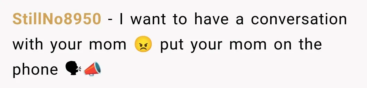 StillNo8950 − I want to have a conversation with your mom 😠 put your mom on the phone 🗣📣