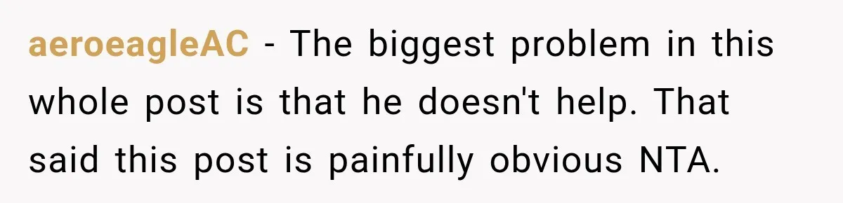 Her Husband Said His Guests Were “Not Her Problem.” So She Took Him at His Word and Left aeroeagleAC − The biggest problem in this whole post is that he doesn't help. That said this post is painfully obvious NTA.