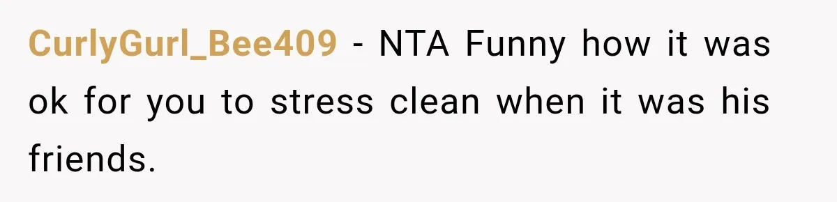 Her Husband Said His Guests Were “Not Her Problem.” So She Took Him at His Word and Left CurlyGurl_Bee409 − NTA Funny how it was ok for you to stress clean when it was his friends.