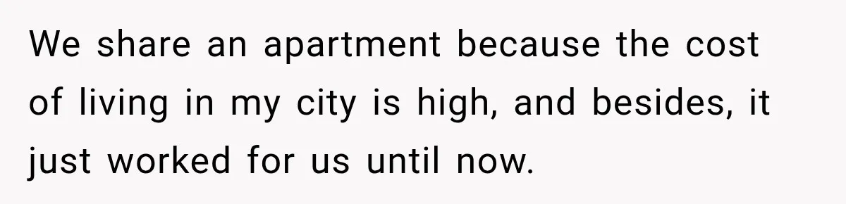 We share an apartment because the cost of living in my city is high, and besides, it just worked for us until now.