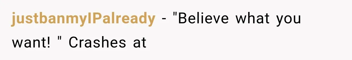 justbanmyIPalready − "Believe what you want! " Crashes at