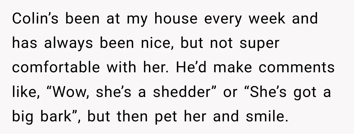 He Wanted A Future Without Her Dog, But She Decided It Would Be Without Him Colin’s been at my house every week and has always been nice, but not super comfortable with her. He’d make comments like, “Wow, she’s a shedder” or “She’s got a...