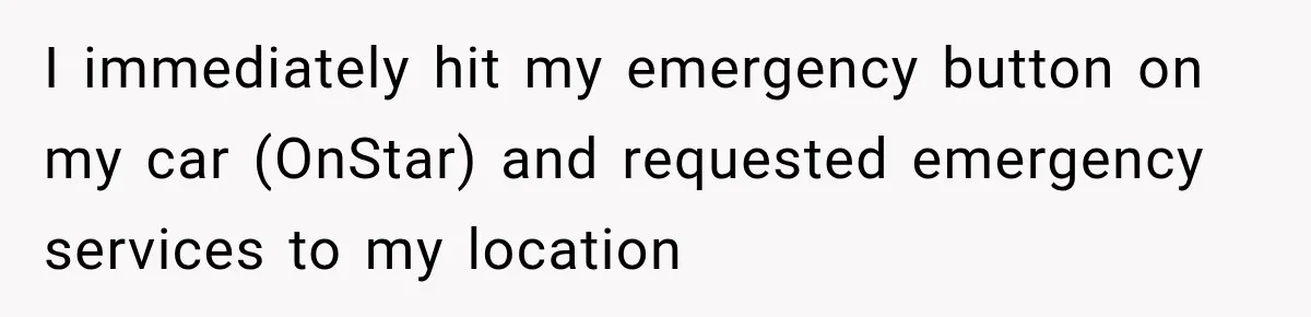 I immediately hit my emergency button on my car (OnStar) and requested emergency services to my location