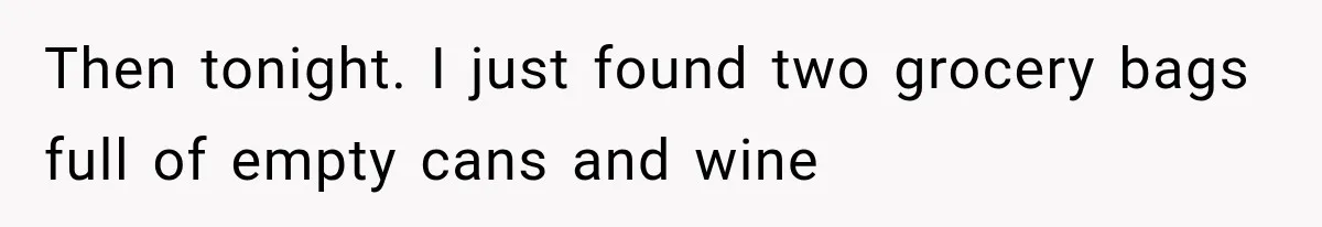 Then tonight. I just found two grocery bags full of empty cans and wine