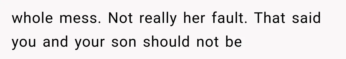 whole mess. Not really her fault. That said you and your son should not be