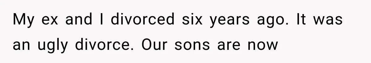 Divorced Dad Found His Ex After a Strange Text, Then Faced Telling Their Sons the Unthinkable My ex and I divorced six years ago. It was an ugly divorce. Our sons are now