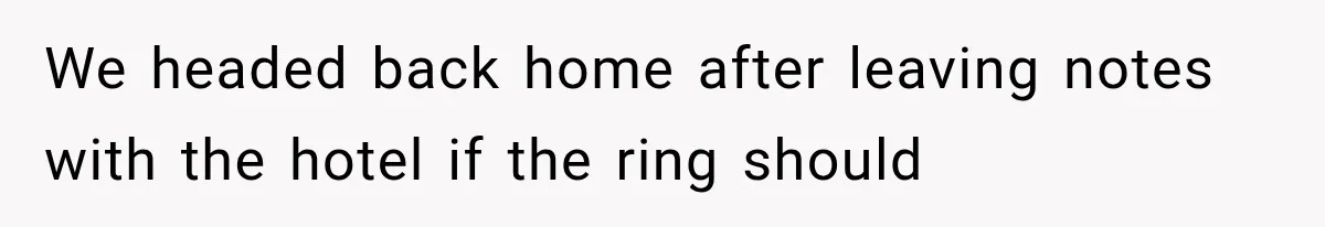 Her Husband Accused Her of Missing a Problem, But Cameras Exposed the Truth We headed back home after leaving notes with the hotel if the ring should