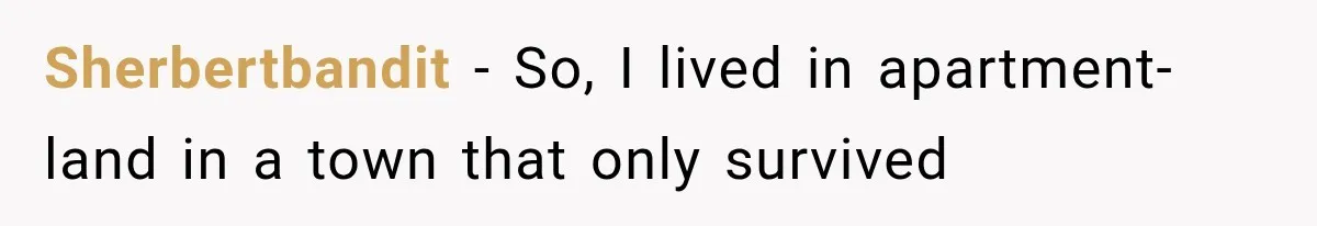 Sherbertbandit − So, I lived in apartment-land in a town that only survived