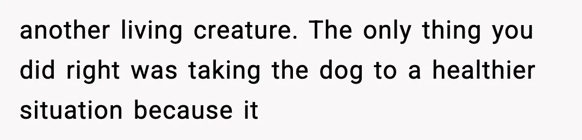 Sister Takes Away Her Depression Dog After Finding It Severely Overweight and Neglected another living creature. The only thing you did right was taking the dog to a healthier situation because it
