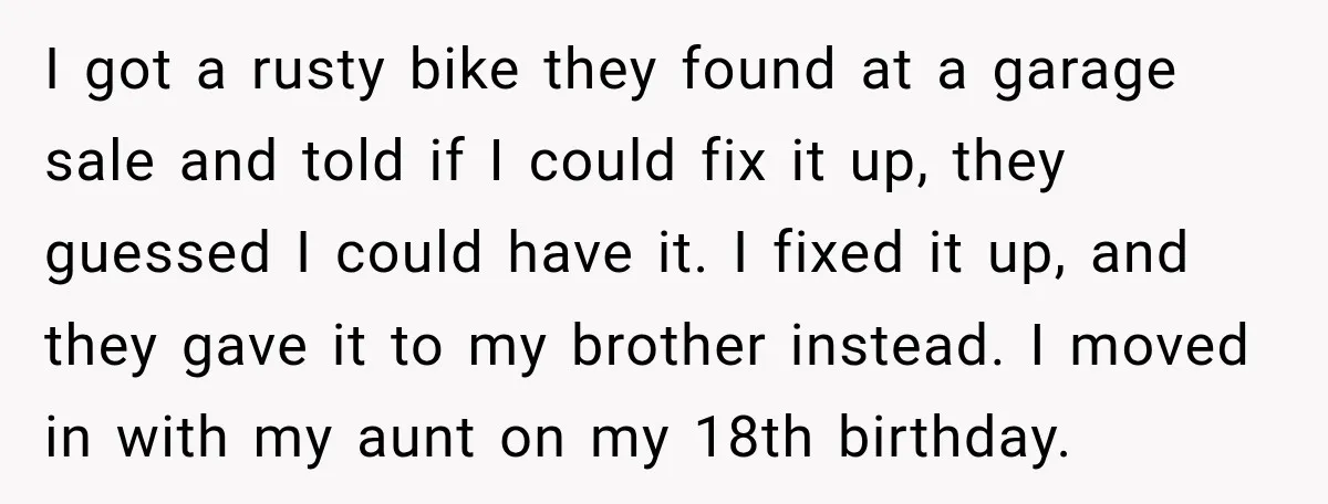Bride Repeats Her Parents’ Favorite Excuse, Then Uninvites Them From Her Wedding I got a rusty bike they found at a garage sale and told if I could fix it up, they guessed I could have it. I fixed it up, and...