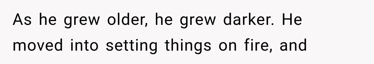 As he grew older, he grew darker. He moved into setting things on fire, and