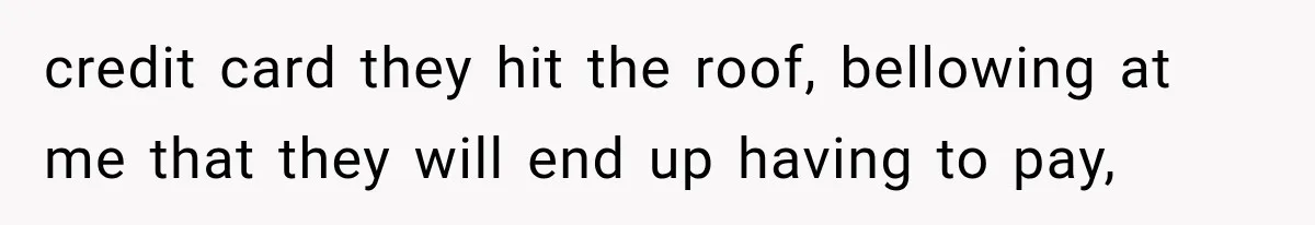 credit card they hit the roof, bellowing at me that they will end up having to pay,