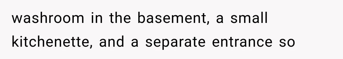 washroom in the basement, a small kitchenette, and a separate entrance so