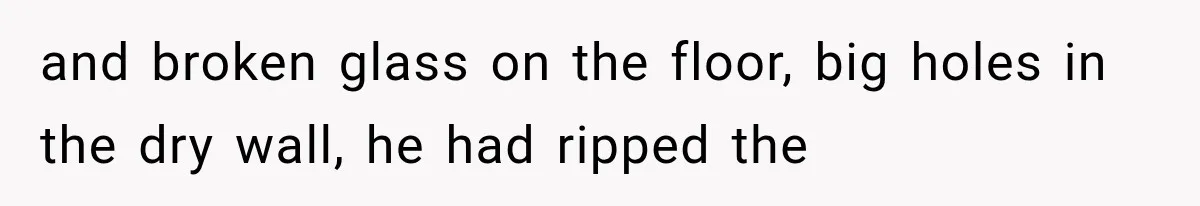 and broken glass on the floor, big holes in the dry wall, he had ripped the
