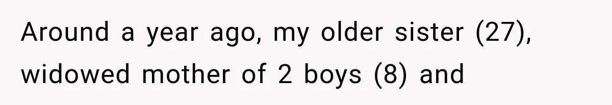 Around a year ago, my older sister (27), widowed mother of 2 boys (8) and