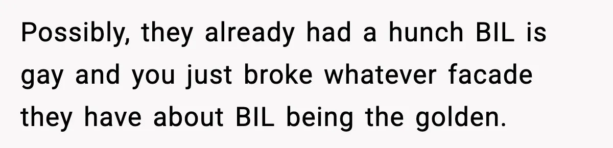 Possibly, they already had a hunch BIL is gay and you just broke whatever facade they have about BIL being the golden.