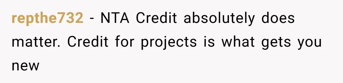 repthe732 − NTA Credit absolutely does matter. Credit for projects is what gets you new