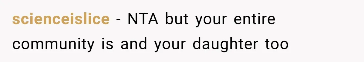 scienceislice − NTA but your entire community is and your daughter too