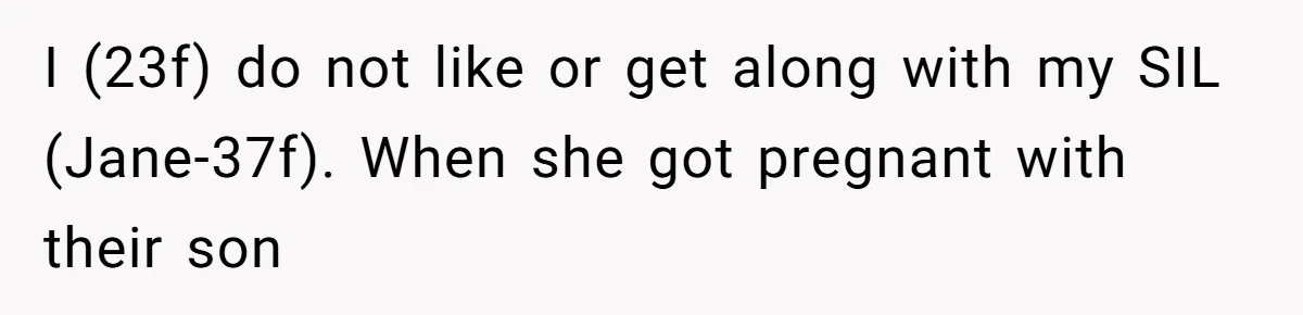 Woman Refuses to House SIL Who Spent Six Years Treating Her Like a Threat to Her Own Nephew I (23f) do not like or get along with my SIL (Jane-37f). When she got pregnant with their son
