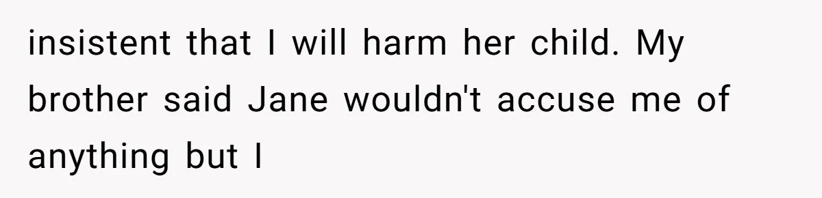 Woman Refuses to House SIL Who Spent Six Years Treating Her Like a Threat to Her Own Nephew insistent that I will harm her child. My brother said Jane wouldn't accuse me of anything but I