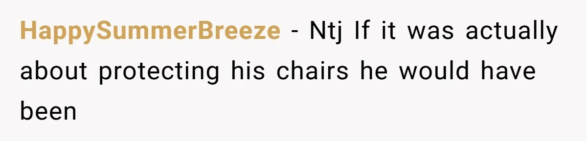 HappySummerBreeze − Ntj If it was actually about protecting his chairs he would have been