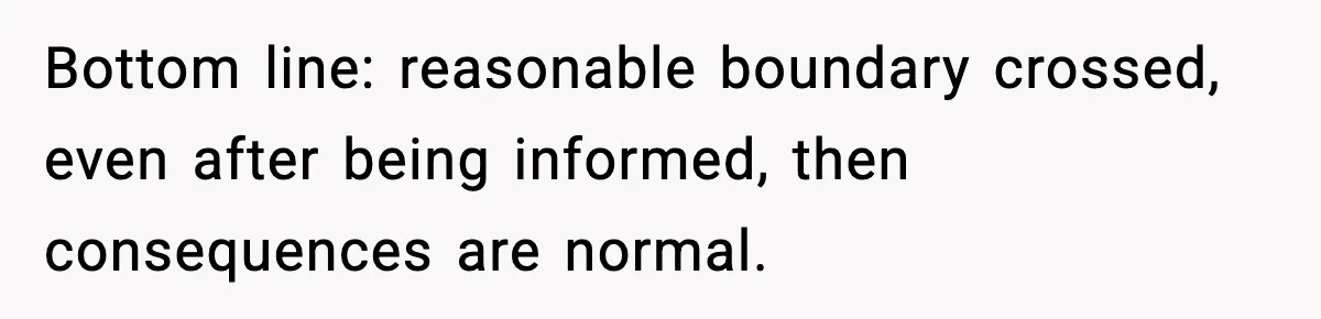Bottom line: reasonable boundary crossed, even after being informed, then consequences are normal.