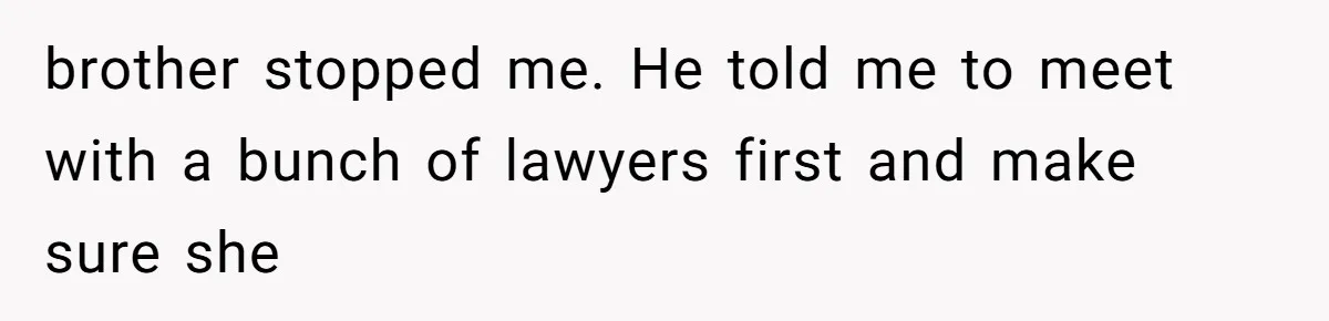 brother stopped me. He told me to meet with a bunch of lawyers first and make sure she