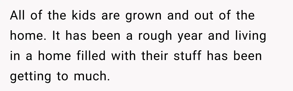 All of the kids are grown and out of the home. It has been a rough year and living in a home filled with their stuff has been getting to...