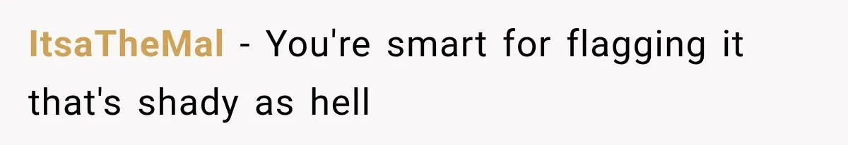 ItsaTheMal − You're smart for flagging it that's shady as hell