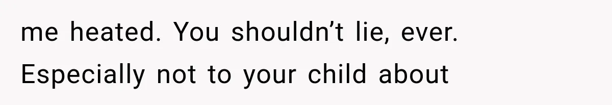 me heated. You shouldn’t lie, ever. Especially not to your child about