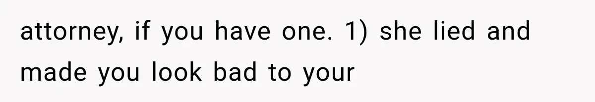 attorney, if you have one. 1) she lied and made you look bad to your