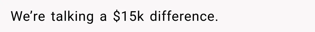 We’re talking a $15k difference.