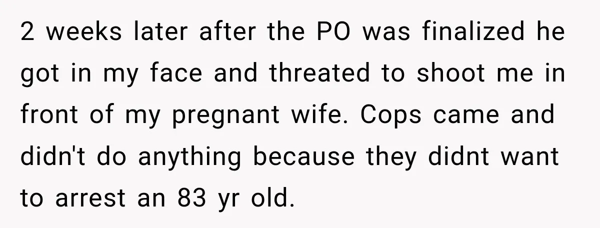 Neighbor Sued Over Six Inches of Fence, So This Rancher Gave Him Exactly What He Asked For 2 weeks later after the PO was finalized he got in my face and threated to shoot me in front of my pregnant wife. Cops came and didn't do anything...