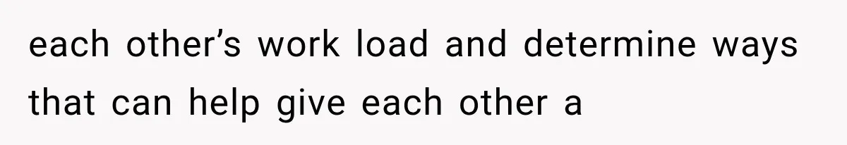 each other’s work load and determine ways that can help give each other a