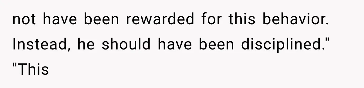 not have been rewarded for this behavior. Instead, he should have been disciplined." "This