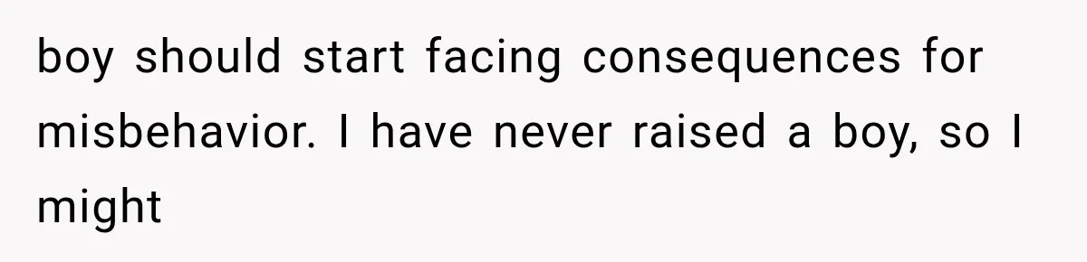 boy should start facing consequences for misbehavior. I have never raised a boy, so I might