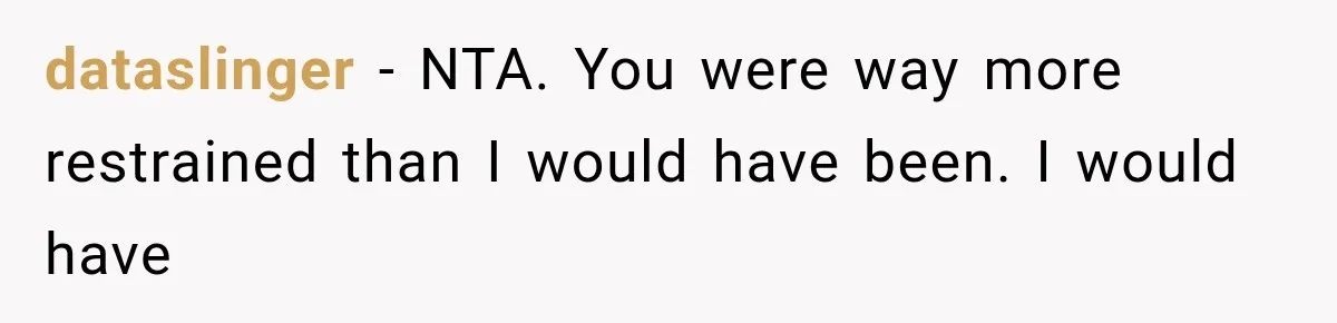 dataslinger − NTA. You were way more restrained than I would have been. I would have