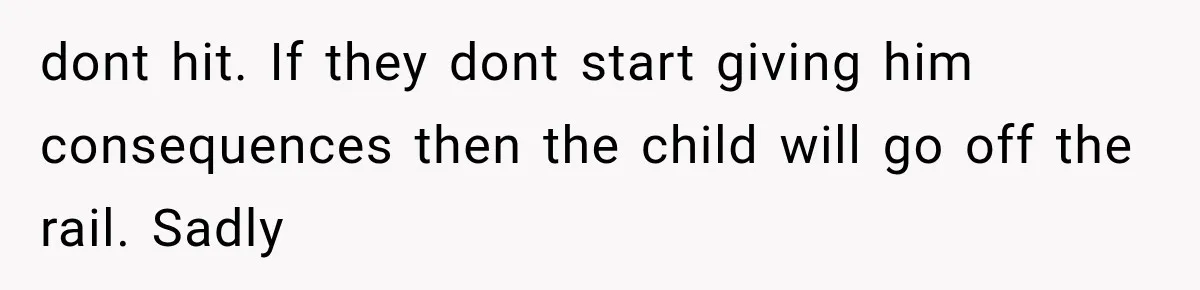 dont hit. If they dont start giving him consequences then the child will go off the rail. Sadly