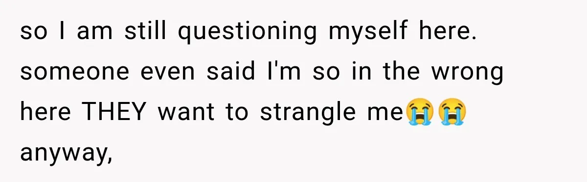 so I am still questioning myself here. someone even said I'm so in the wrong here THEY want to strangle me😭😭anyway,